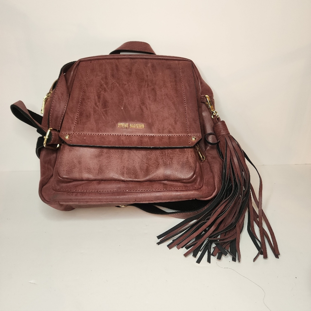 Steve Madden Mauve Backpack Purse Tassel Faux Leather Women